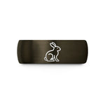 engraved tungsten promise ring – gunmetal & gold tungsten hare wedding band