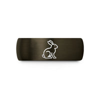 engraved tungsten promise ring – gunmetal & gold tungsten hare wedding band