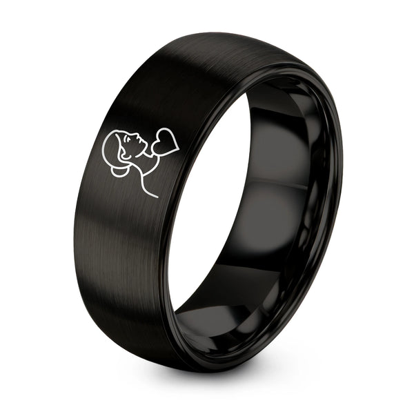 Cousin Heart – Tungsten Wedding Band, 8 mm, Black Comfort-Fit Unisex