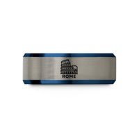 custom engraved tungsten band – blue & grey tungsten rome wedding band
