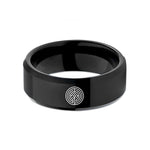 custom engraved tungsten ring – black tungsten turing labyrinth wedding band