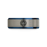 engraved tungsten ring him – black & blue & grey tungsten enneagram star wedding band