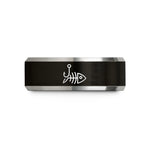 men's bevel edge band – black & gray tungsten fish skeleton hook wedding band