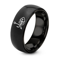 Tungsten Rings for Men BLACK And GREY – black tungsten fish skeleton hook ring