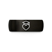 engraved wedding band him – black & rose gold tungsten heart graduation cap wedding band