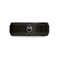 engraved wedding band him – black & rose gold tungsten heart graduation cap wedding band