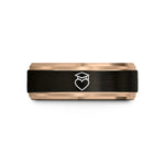 comfort fit men's ring – black & rose gold tungsten heart graduation cap wedding band
