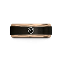 comfort fit men's ring – black & rose gold tungsten heart graduation cap wedding band