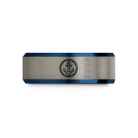 blue wedding bands him – black & blue & gray tungsten crest anchor wedding band