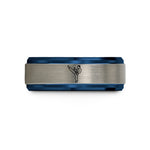 tungsten carbide men's ring – black & blue & gray tungsten taekwondo kick wedding band