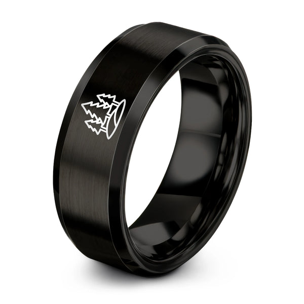 Forest Silhouette – Tungsten Wedding Band, 8 mm, Black Comfort-Fit Unisex