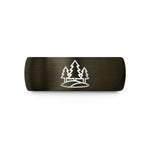 comfortable mens tungsten ring – gunmetal & black tungsten forest silhouette wedding band