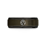 tungsten comfort fit ring – gunmetal & black tungsten minimal globe icon wedding band