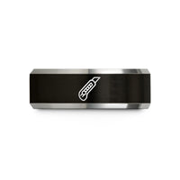 black men's wedding band – black & grey tungsten utility knife wedding band