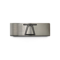 engraved men's steel ring – blue & silver tungsten cadillac trapeze table wedding band