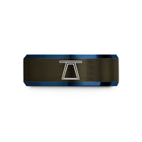 gray tungsten men's ring – gunmetal & blue tungsten cadillac trapeze table wedding band