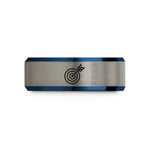 unisex engagement ring band – black & blue & silver tungsten dart bullseye wedding band