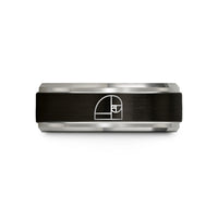 black tungsten men's band – black & blue & silver tungsten fibonacci spiral wedding band