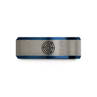 silver tungsten men's ring – black & blue & gray tungsten heliocentric model wedding band