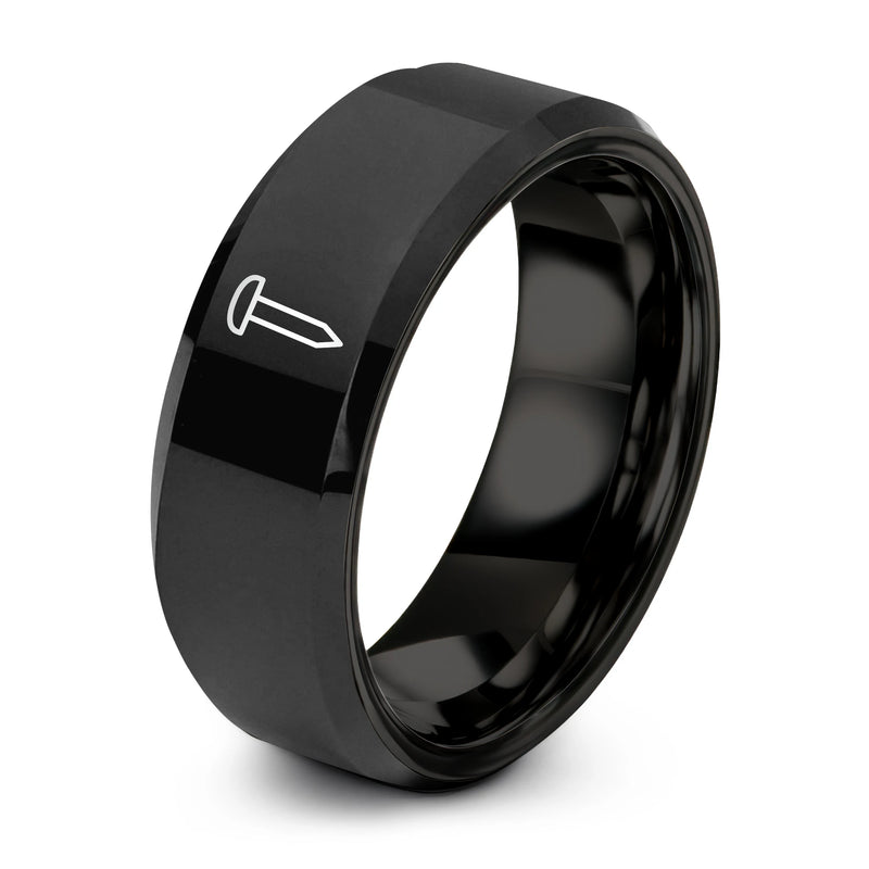 Rivet – Tungsten Wedding Band, 8 mm, Black Comfort-Fit Unisex