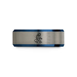 tungsten ring with engraving – black & blue & silver tungsten spacewalker tether wedding band