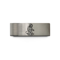 laser engraved mens band – blue & silver tungsten spacewalker tether wedding band