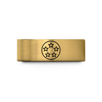 engraved men's tungsten ring – gold tungsten circle badge stars wedding band