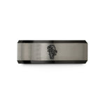 engraved men's tungsten ring – black & gray tungsten coffin roses wedding band