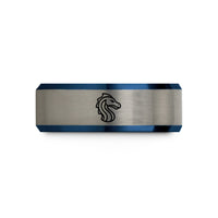 grey men’s tungsten band – black & blue & silver tungsten sea serpent wedding band