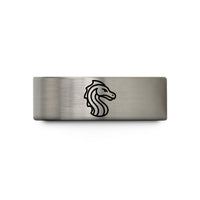 men’s tungsten wedding ring – black & blue & silver tungsten sea serpent wedding band