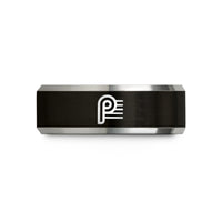 men's tungsten ring comfort-fit – black & grey tungsten piano p staff wedding band