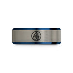 women's silver promise ring – black & blue & silver tungsten sailboat wave circle wedding band