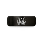engraved rings for couples – black & gold tungsten cabin pines wedding band