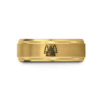 engraved rings for couples – gold tungsten cabin pines wedding band