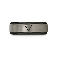 engraved tungsten wedding band – black & blue & gray tungsten water triangle wedding band