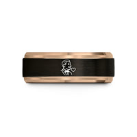 personalized men's tungsten band – black & rose gold tungsten gramps heart wedding band