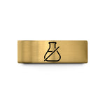 men’s ring with engraving – gold tungsten testing beaker wedding band
