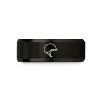 custom men’s wedding band – black tungsten half helmet wedding band