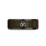 engraved rings for couples – gunmetal & rose gold tungsten shamrock wedding band