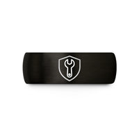 engraved tungsten ring him – black tungsten wrench shield wedding band