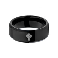 black tungsten ring band – black tungsten celtic cross wedding band