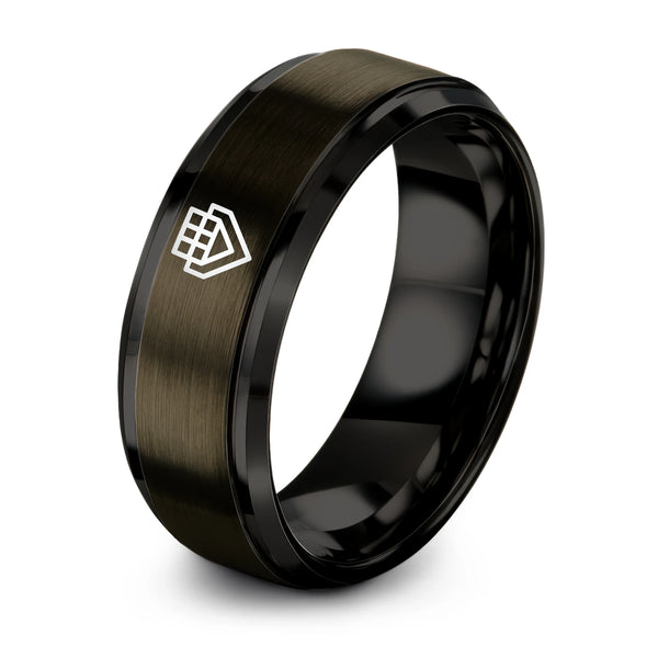 Pixel Grid – Tungsten Wedding Band, 8 mm, Black, Gunmetal Comfort-Fit Unisex