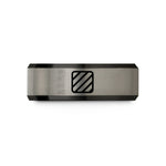 lightweight men's tungsten ring – black & grey tungsten caution stripes wedding band