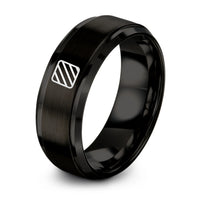 black tungsten caution stripes ring
