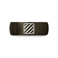 comfort fit men's ring – gunmetal & black tungsten caution stripes wedding band