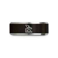 comfort fit tungsten ring – black & gray tungsten mason trowel bricks wedding band