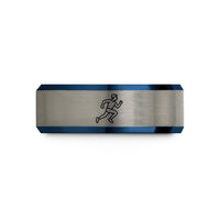 tungsten wedding band him – black & blue & gray tungsten speedster runner sprint wedding band