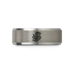 engraved tungsten ring him – black & grey tungsten leviathan wedding band