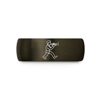 engraved men’s tungsten band – gunmetal & black tungsten trumpet player marching wedding band