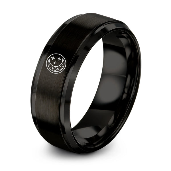 The Moon – Tungsten Wedding Band, 8 mm, Black Comfort-Fit Unisex